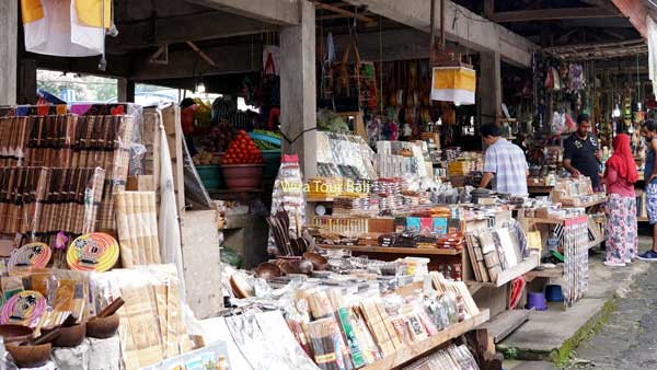 Variety of goods on display at Candi Kuning Market in Bedugul, Bali.