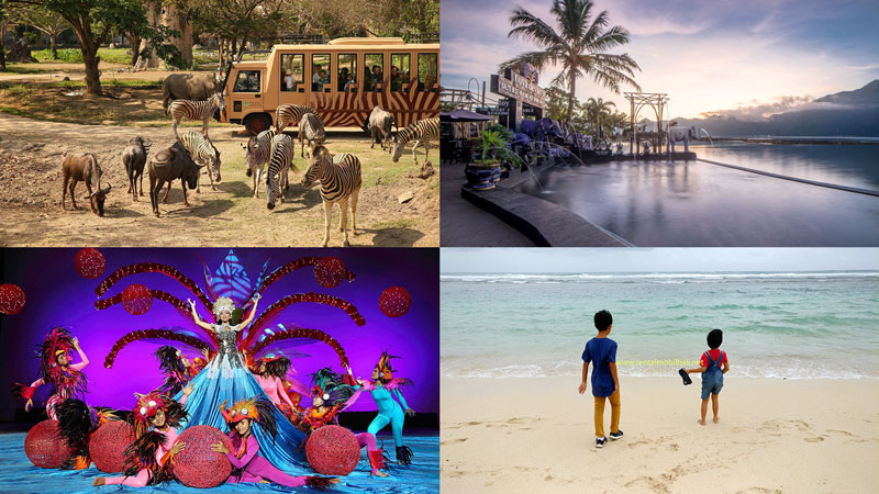 Infographic listing top family-friendly attractions and activities in Bali, such as visiting Bali safari and white sand beach.