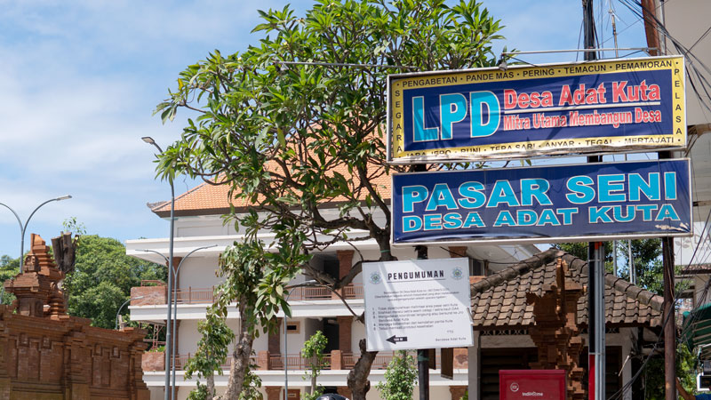 Signage of Pasar Seni Desa Adat Kuta, the traditional art market in Kuta, Bali