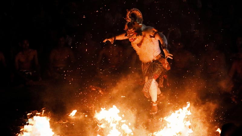 Hanoman leaping through fire at Uluwatu Kecak Dance