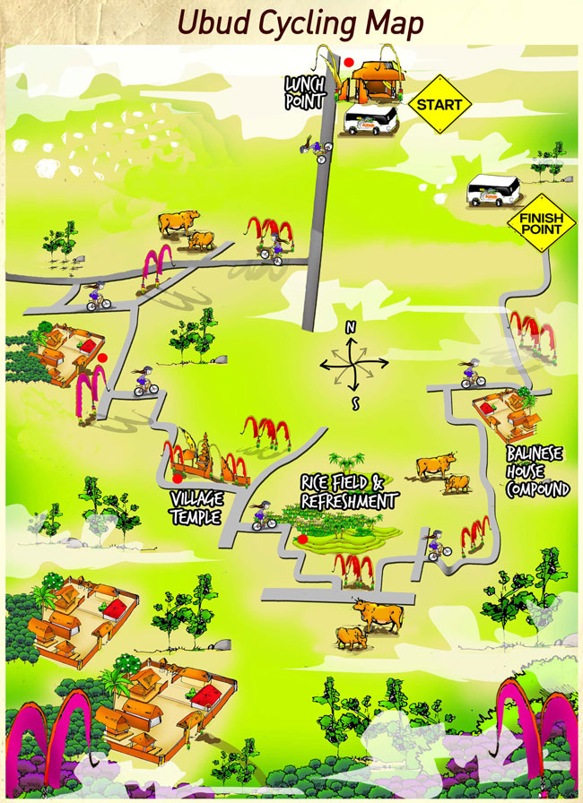 Ubud Bike Tour Half Day Map