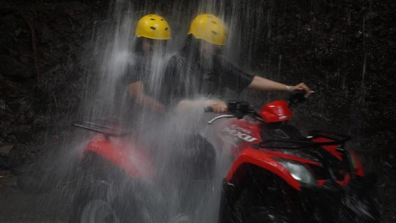 Thrilling Bali ATV Ride Adventure through rocky rivers, waterfall and rice fields.