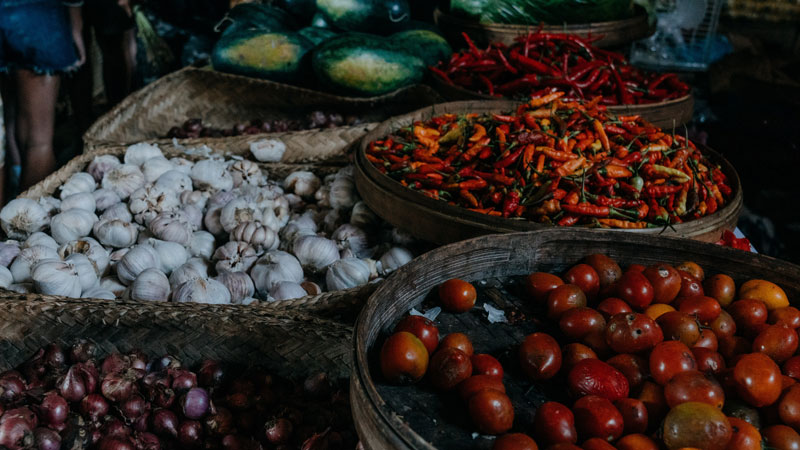 Assortment of fresh produce at a local market in North Bali