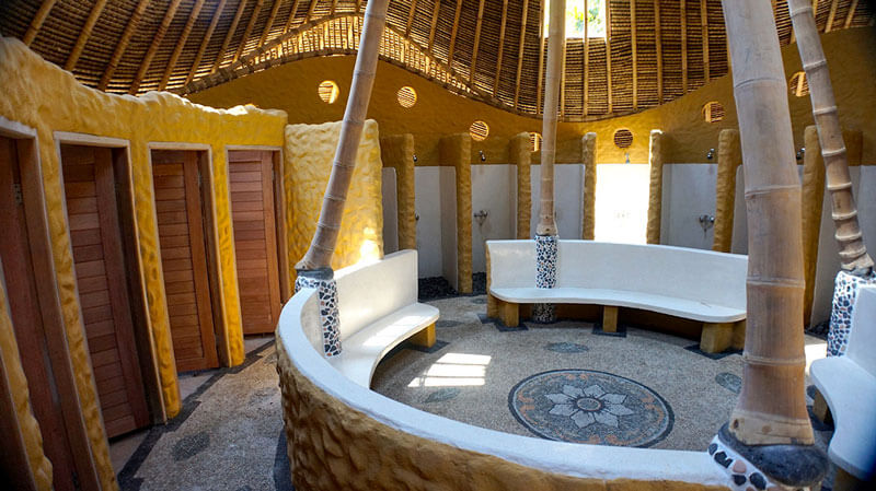 Post-rafting refreshment facilities with modern amenities at Sobek Rafting Bali