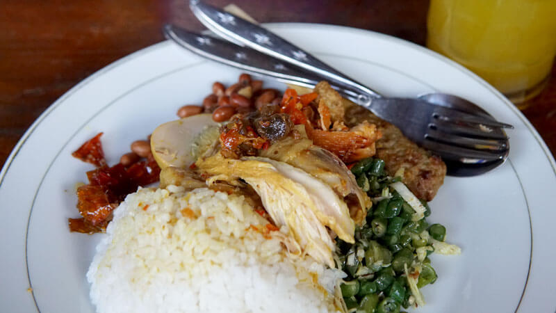 Platter of Nasi Campur with diverse accompaniments