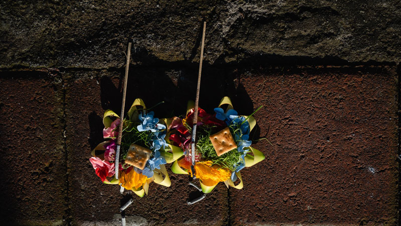 Traditional Balinese offerings at Gunung Kawi