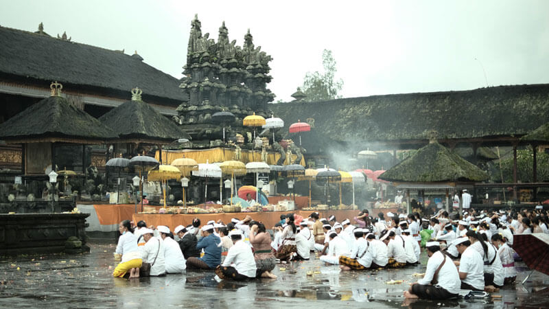 Devotees participating in a ceremony at Besakih Temple