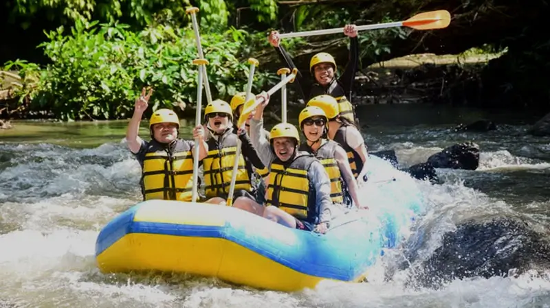 Long-sleeve rash guard ideal for sun protection on Ayung River