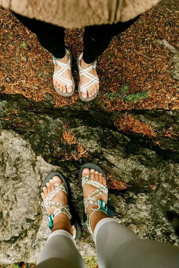 River sandals with tread gripping Ayung’s mossy stairs.