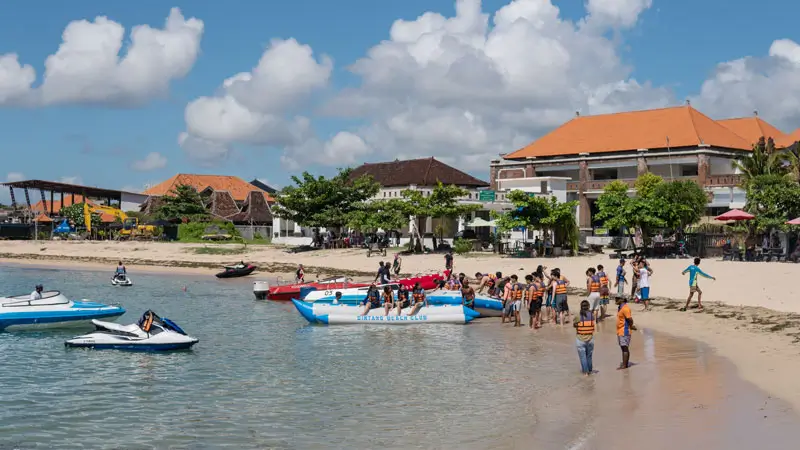 Morning water sports at Tanjung Benoa in with jet skis and a banana boat