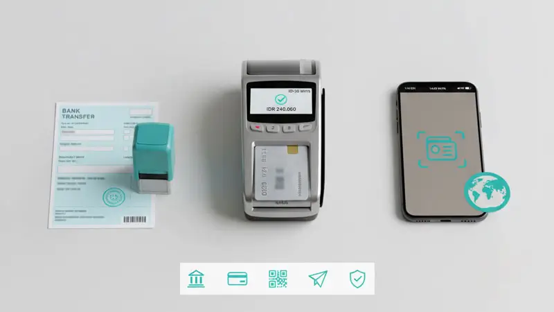 Accepted payment methods for Melasti Kecak Dance Tickets including bank transfer, cards, and e-wallets