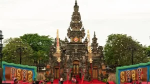 Main gate of Art Centre Bali in Denpasar decorated for the Bali Arts Festival stage