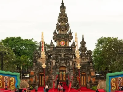 Main gate of Art Centre Bali in Denpasar decorated for the Bali Arts Festival stage