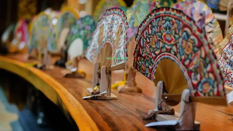 Handcrafted Balinese batik fans on display at Art Centre Bali