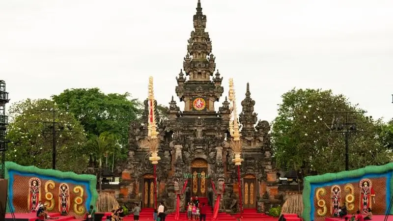 Main temple-style gate and outdoor stage prepared for Bali Arts Festival shows
