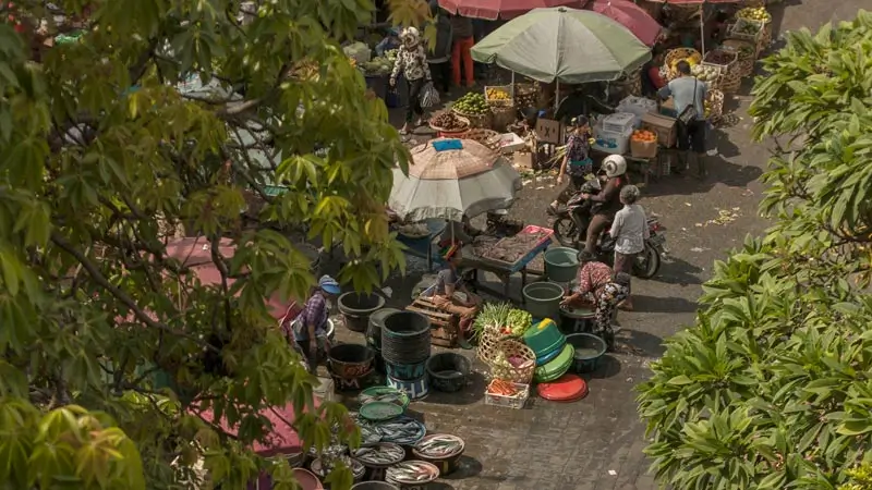 Morning scene at Badung and Kumbasari traditional markets in Denpasar Bali