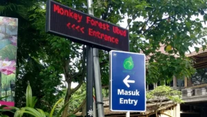 Sentral Parking entrance sign and lobby, Monkey Forest Ubud.