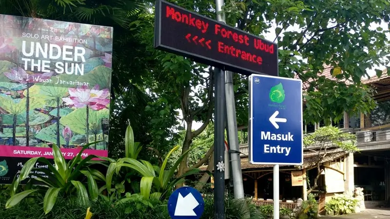 Entrance sign to Sentral Parking, Sacred Monkey Forest Ubud