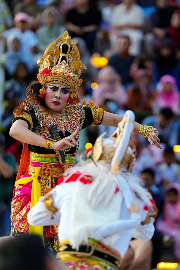 Close-up of Balinese performer in ornate costume