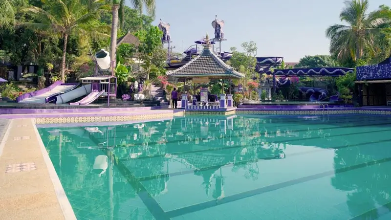 Main pool with slides at Kintamani hot spring waterpark