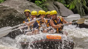 Mason Adventure Rafting Ubud group crossing rapids