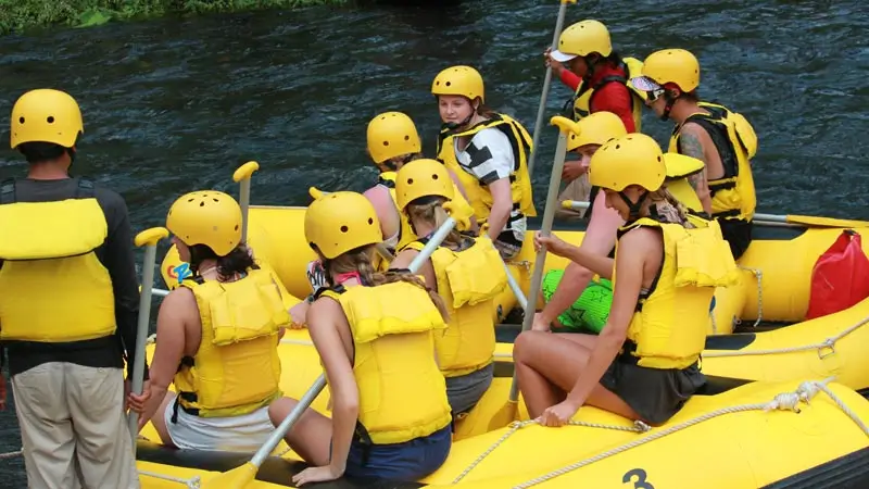 Group on a raft on Telaga Waja River