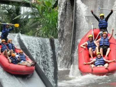 Participants passing the BMW Rafting dam drop