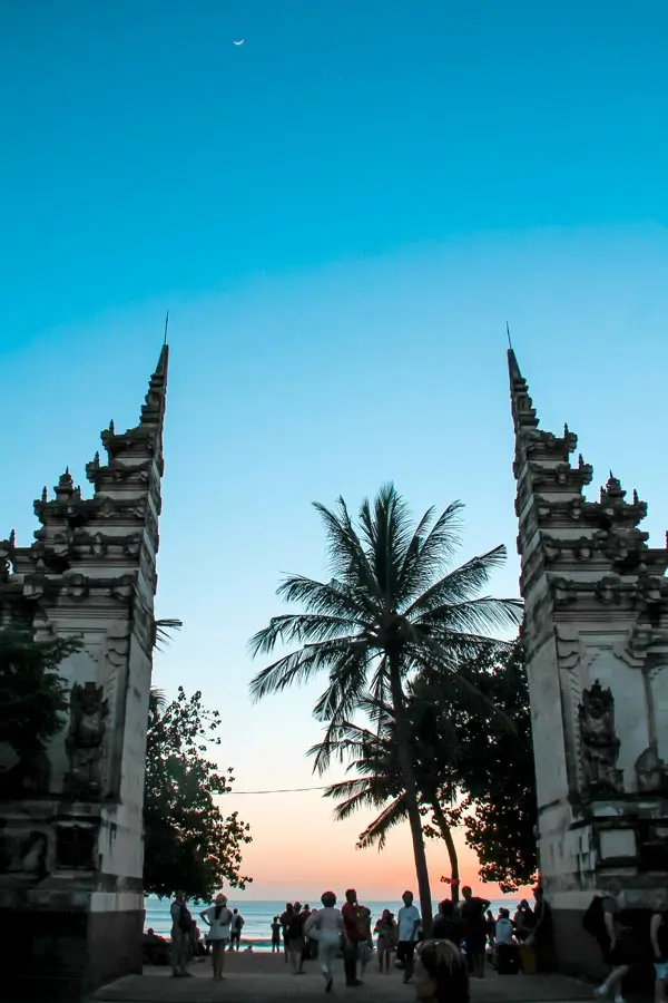 Kuta Beach gate at sunset in Bali