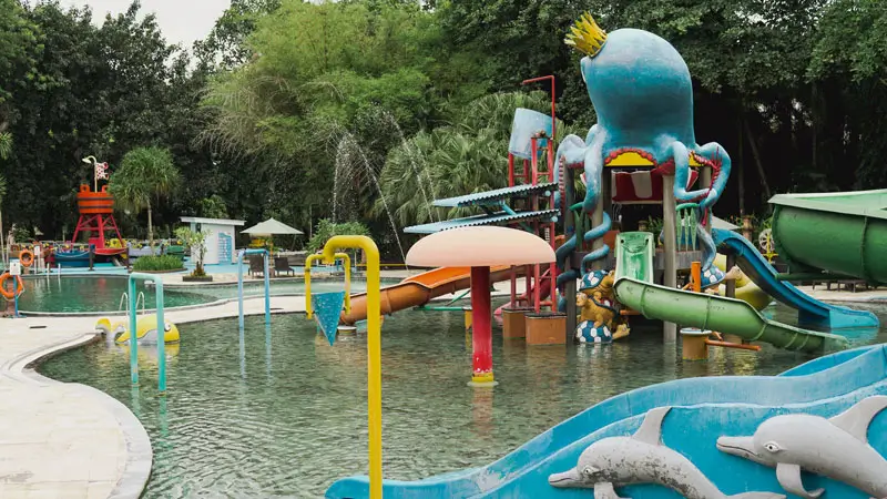 Water Play area with slides and shallow pools at Bali Safari