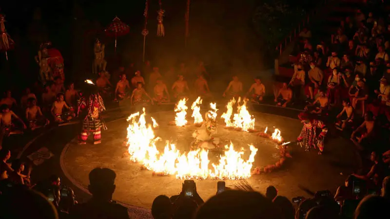 Night fire scene on the performance stage