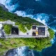 Aerial view of Uluwatu Temple cliffs above the ocean
